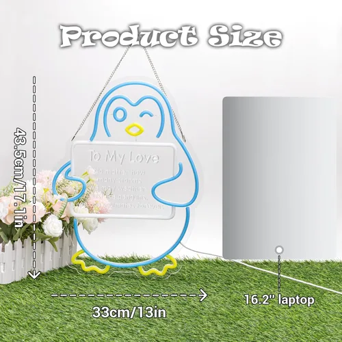 Miniatura 3 de Regalos para el día de San Valentín para ella, él, novio, novia, letrero de neón LED de pingüino azul, decoración romántica de pared para parejas