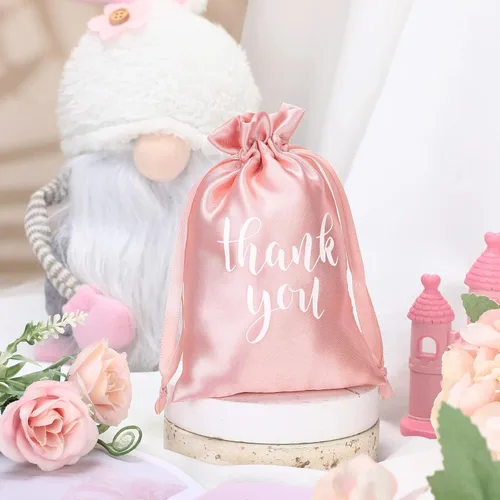 Miniatura 3 de Roowest 100 bolsas de regalo de satén con cordón de agradecimiento para joyas, bolsas de dulces para boda, despedida de soltera, baby shower, bolsa