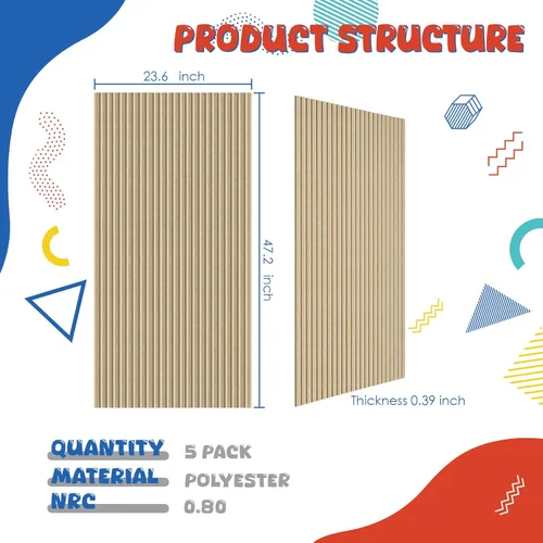 Miniatura 2 de Paquete de 5 paneles acústicos, paneles acústicos de pared de 47.2 x 23.6 x 0.4 pulgadas, grandes paneles insonorizados, paneles autoadhesivos a
