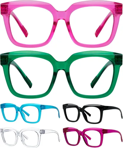 Miniatura 10 de BFOCO Pilot Gafas de Lectura Sin Metal Sin Tornillos Bisagras de Resorte Paquete de 6 Lectores de Gran Tamaño con Bisagras Dobles para Mujeres