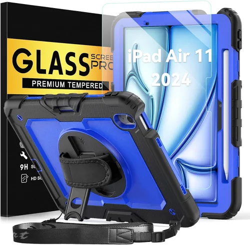 Miniatura 16 de BLOSOMEET Funda para iPad Air de 11 pulgadas M3 2025 y M2 2024 con protector de pantalla de vidrio templado y soporte para lápiz, funda para iPad