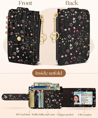 Miniatura 3 de Cartera delgada pequeña para tarjetas para mujeres – Linda cartera con llavero con bloqueo RFID que sostiene 7 tarjetas, diseño de moda de cuero