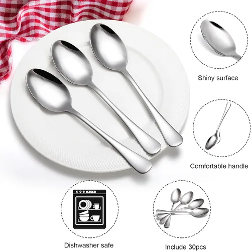 Miniatura 3 de Juego de 30 cucharadas grandes de acero inoxidable de grado alimenticio de 8 pulgadas, cuchara de sopa de metal para el hogar, cocina o restaurante