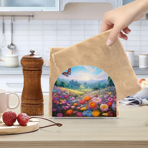 Miniatura 6 de Servilleteros de flores de primavera con mariposas para mesas, servilleteros de acrílico transparente, servilleteros de cóctel para cocina