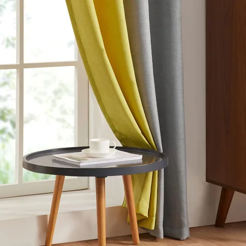 Miniatura 5 de PRIMROSE Cortinas de lino azul marino amarillo de 63 pulgadas de largo para sala de estar, juego de 2 paneles opacos con aislamiento térmico