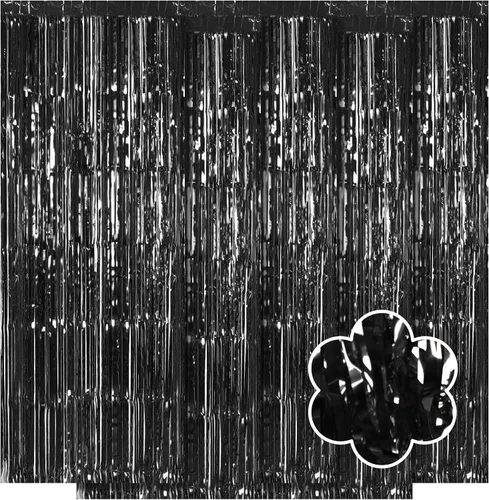 Miniatura 8 de Paquete de 5 cortinas de papel de aluminio negro de 3.2 x 9.8 pies, cortinas de oropel metálico con flecos, telón de fondo para cabina de fotos