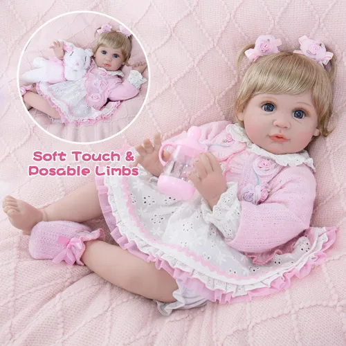 Miniatura 3 de Muñecas de Bebé Reborn Realistas - Muñeca de Bebé Realista de 22 pulgadas Flexible y Suave con Accesorios de Juguete de Alimentación Bebé Niña
