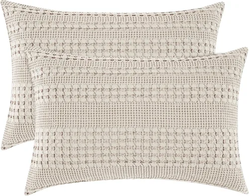 Miniatura 9 de PHF Fundas de almohada con tejido de gofre de 24" x 24", paquete de 2, funda de almohada cuadrada 100% algodón para decoración de ropa de cama, sin