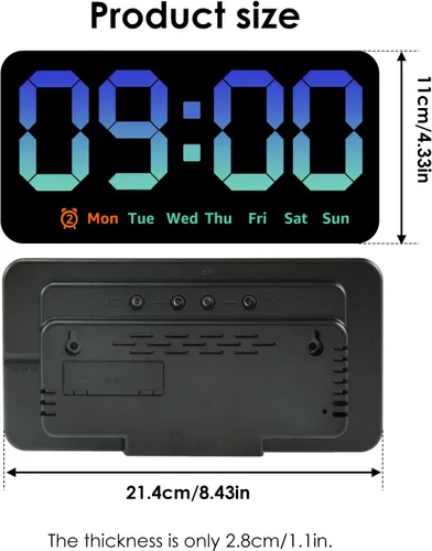 Miniatura 2 de Reloj de pared digital con atenuador de brillo de pantalla grande, reloj de pared digital LED con pantalla RGB, pequeño reloj de pared para sala