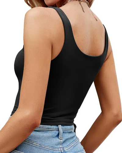 Miniatura 3 de Locoowai 3 piezas de camiseta sin mangas para mujer, cuello cuadrado, camiseta sin mangas para fitness, informal, básica, para entrenamiento, yoga