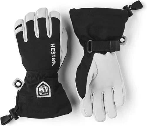 Hestra Guante de esquí Heli Junior de cuero militar (juvenil de 4 a 13 años) Impermeable, guantes clásicos de cuero de 5 dedos para niños, para