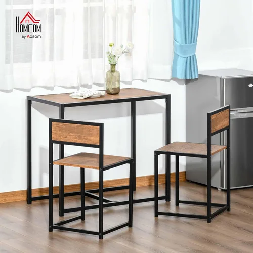 Miniatura 2 de HOMCOM Juego de mesa de comedor pequeña para 2, juego de mesa y sillas de cocina, juegos de comedor compactos para espacios pequeños, color marrón
