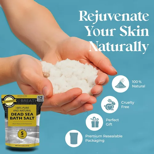 Miniatura 5 de Aromasong Sal de baño del Mar Muerto, 100% puras y naturales, sales del mar muerto para remojar grano fino de 5 libras, paquete resellable a granel