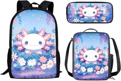 Miniatura 29 de Paquete de 3 bolsas escolares con estampado de bandera estadounidense para niños, mochila de gran capacidad para laptop, con cremallera, estuche