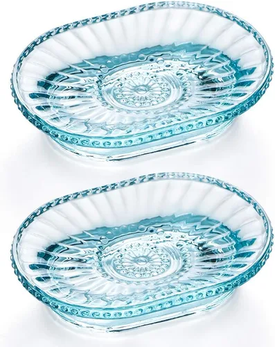 MDLUU Jabonera de cristal, soporte para jabón en relieve, bandeja decorativa para guardar jabón, jabonera vintage para ducha, bañera, fregadero de