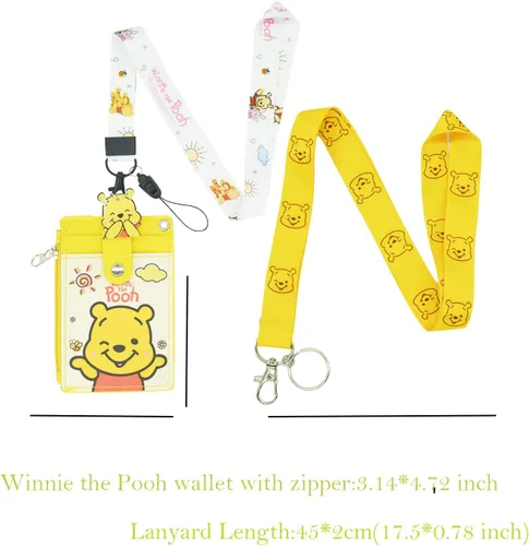 Miniatura 2 de Winnie - Lindo tarjetero con cordón, tarjetero para tarjetas de crédito de identificación de Pooh, bolsa con cordón, funda para tarjetas de cuello
