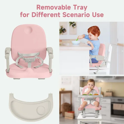 Miniatura 3 de YOLEO Silla alta para bebé, asiento elevador para mesa de comedor, sillas altas plegables con alturas ajustables, asiento elevador de viaje con Rosa