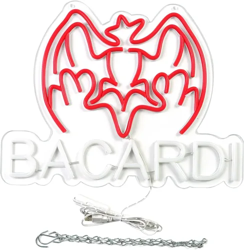Miniatura 6 de AHlove Letrero de neón comercial Bacardi Rum para decoración de pared de bar, letrero de bar abierto decorativo alimentado por USB para decoración
