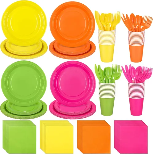 Miniatura 9 de Durony 350 piezas juego de vajilla de papel negro para cenas, platos desechables de 7 y 9 pulgadas, sirve para 50 invitados, juego de vajilla