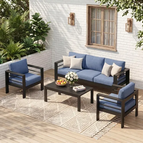 Miniatura 8 de Solaste Aluminum Patio Sofa with Coffee Table,3 PCS Patio Furniture Set with Cushions, All-Weather Outdoor Sofa for Balcony, Deck, Backyard, Porch