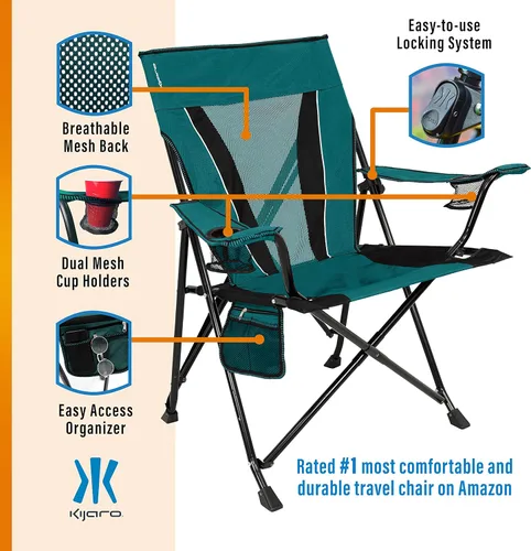 Miniatura 4 de Kijaro Silla de camping portátil XXL Dual Lock - Soporta hasta 400 libras - Disfruta del aire libre en una versátil silla plegable para deportes