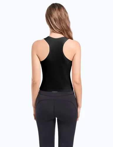 Miniatura 4 de Molasus Camiseta corta básica de algodón para mujer 4 piezas sin mangas espalda cruzada para deportes