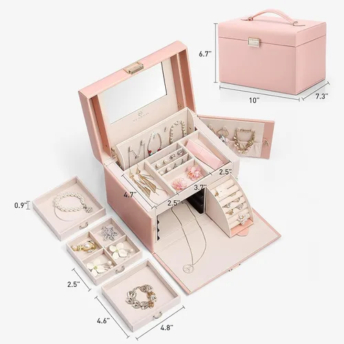 Miniatura 10 de vlando joyero organizador clásico de piel sintética con espejo y con llave