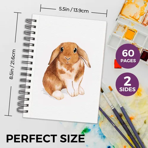 Miniatura 2 de Funto Almohadilla de acuarela 5.5x8.5, 30 hojas, 140 lb/300 g/m², doble cara prensada en frío, encuadernada en espiral, papel pesado para pintura