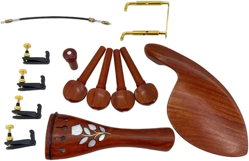 Miniatura 7 de Yinfente Juego de accesorios para violín de tamaño completo 4/4, incluye clavijas de madera de ébano, pieza de cola, afinador fino, soporte