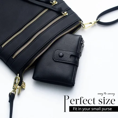 Miniatura 2 de Bveyzi - Billetera pequeña de cuero suave para mujer con bloqueo RFID, tarjetero para damas con doble bolsillo con cremallera