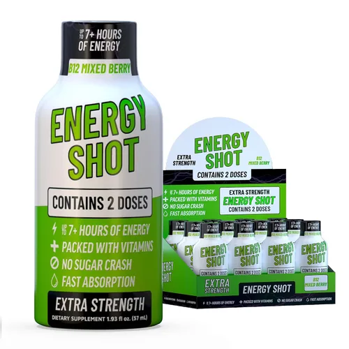 Miniatura 15 de Blue Raspberry Extra Strength Energy Shot 12 unidades – 260 mg de cafeína natural B12 B6 – Apoyo de energía y enfoque – 2 porciones sin azúcar Té
