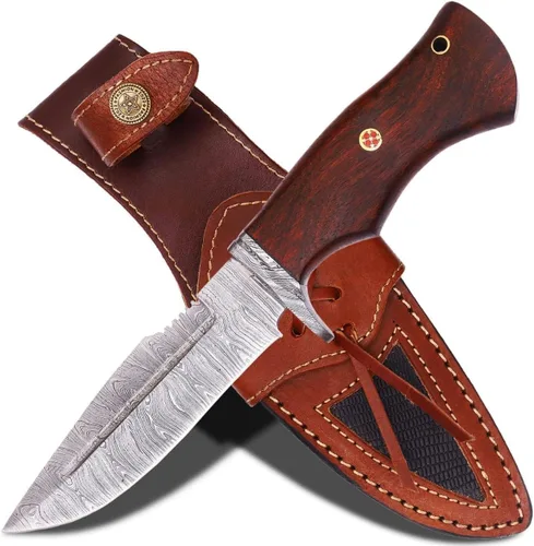 Miniatura 9 de Cuchillos de Damasco Hechos a Mano Personalizados de Acero de Damasco Cuchillo de Caza para Desollar, Camping, Exterior - Cuchillos de Caza de Hoja