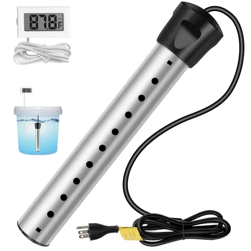 B013 Calentador de agua de inmersión, calentador de agua caliente portátil de 2000 W con termómetro LCD digital, calentador de cubo con protector