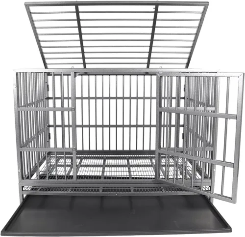 Miniatura 4 de Jaula indestructible para perros, 47 pulgadas, jaula para perros de alta ansiedad con bandejas extraíbles, ruedas y puerta doble, para perros
