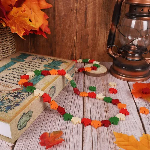 Miniatura 5 de Whaline 150 cuentas de madera de hoja de arce de otoño de Acción de Gracias, 5 colores, cuentas de madera rústicas de granja, cuentas de hojas