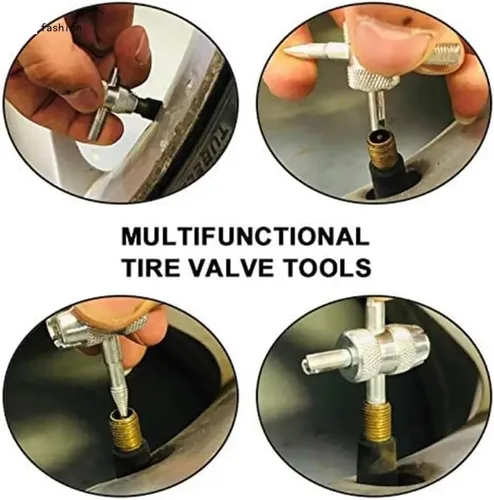 Miniatura 5 de Paquete de 5 herramientas de extracción de válvulas de neumáticos, 4 en 1, removedor de núcleo de neumático, multifuncional, llave universal de 4