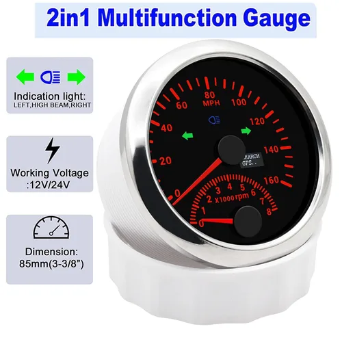 Miniatura 2 de KAOLALI Velocímetro GPS de 3.346 in 0-160MPH con tacómetro calibre 0-8000RPM para coche, barco, motocicleta, camión, medidor de velocidad