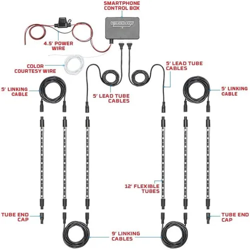 Miniatura 7 de LEDGlow Kit de iluminación de neón LED multicolor Bluetooth de 6 piezas para automóviles y camiones, aplicación para teléfonos inteligentes, crea