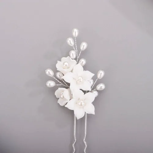 Miniatura 3 de Chargances 3 horquillas para el pelo de perlas de flores blancas para novia, cuentas de perlas plateadas, hechas a mano, accesorios para el cabello
