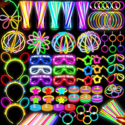TURNMEON Paquete de 125 Suministros de Fiesta que Brillan en la Oscuridad, Recuerdos de Fiesta Luminosos con 100 Barras Luminosas y 25 Gafas LED con