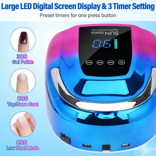 Miniatura 6 de Lámpara de uñas LED UV, inalámbrica, luz UV recargable portátil de 128 W para uñas de gel, secadora de luz de gel profesional con sensor automático
