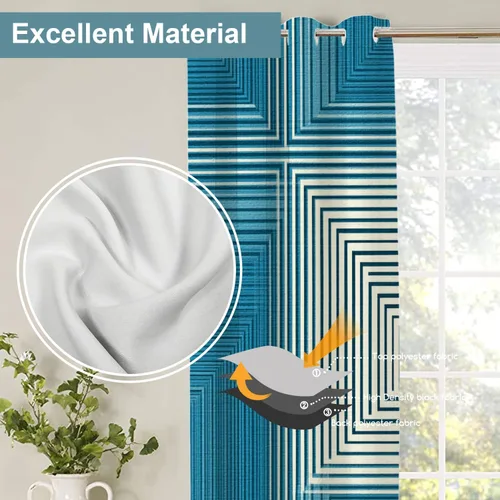 Miniatura 2 de Shrahala Abstract Pattern Geometric Blackout Window Curtains, Concentric Squares Thermal Insulated Curtains Grommet Long Drapes for Bedroom,Living