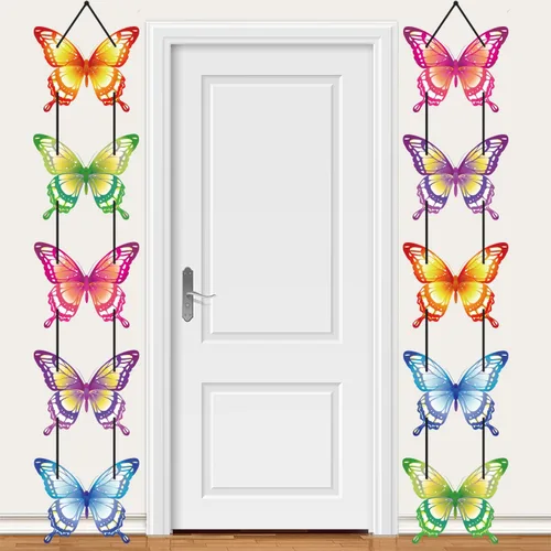 Miniatura 5 de Cartel de decoración de fiesta de cumpleaños de mariposa, suministros de fiesta de mariposa para interiores y exteriores, cartel de telón de fondo