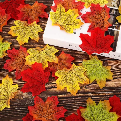 1000 piezas de decoración de hojas de otoño, hojas de arce artificiales de colores surtidos para decoración de otoño, bodas, eventos y decoración