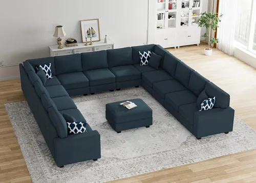 Miniatura 42 de Legend Vansen - Sofá modular seccional en forma de U con otomano, moderno, reversible, de esquina, para sala de estar (Créma, Sofá en forma de U-3)