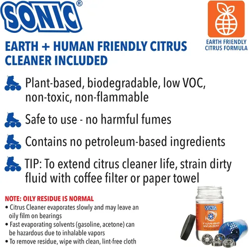 Miniatura 3 de SONIC Turbo Wash, kit completo de limpieza de rodamientos de patines incluye limpiador cítrico de 8 onzas, patines en línea, patines de ruedas