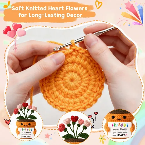 Miniatura 3 de MAMAGIFTREE Regalo de amistad para la mejor amiga - Flor de corazón de ganchillo hecha a mano y peluche con linda tarjeta de mensaje - Regalo