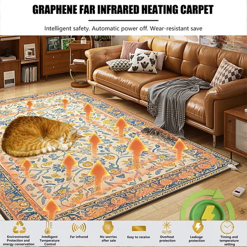 Miniatura 2 de Removable Washable Graphene Electric Heating Carpet Plush Heated Area Rug Indoor Floor Heating Mat Foot Warmer with Timer Fast Warm Up, Heated Floor