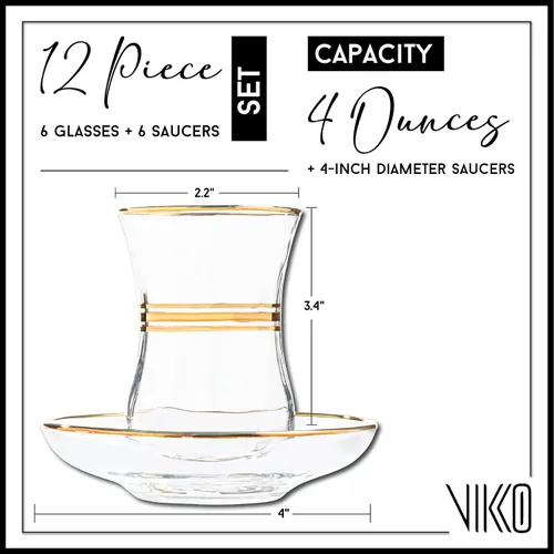 Miniatura 2 de Vikko Vasos y platillos de té turcos, auténticas tazas de té turco de 4 onzas, juego de 6 tazas y platillos de té de vidrio transparente, juego