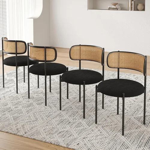 Miniatura 6 de Farini Juego de 4 sillas de comedor tapizadas modernas, sillas de comedor con respaldo de ratán, sillas de cocina decorativas con patas de metal